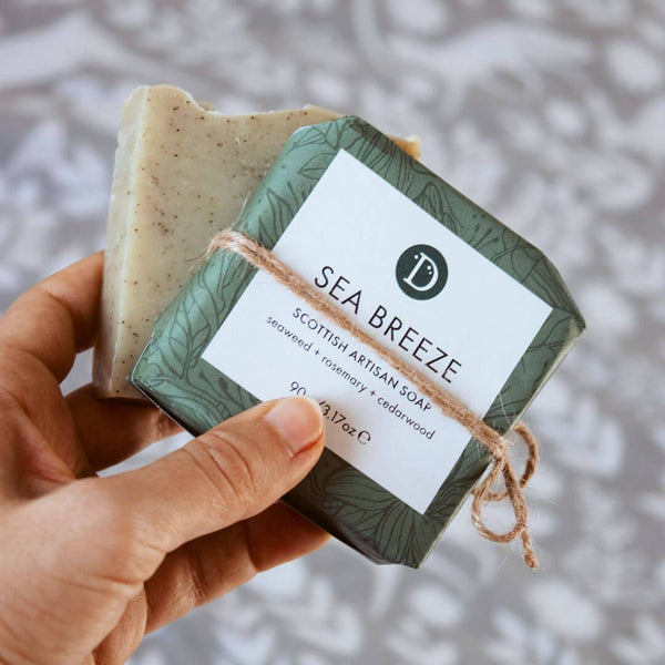 Deerieo Sea Breeze Soap is scented with rosemary, cedarwood and bay leaf, and contains Scottish seaweed.