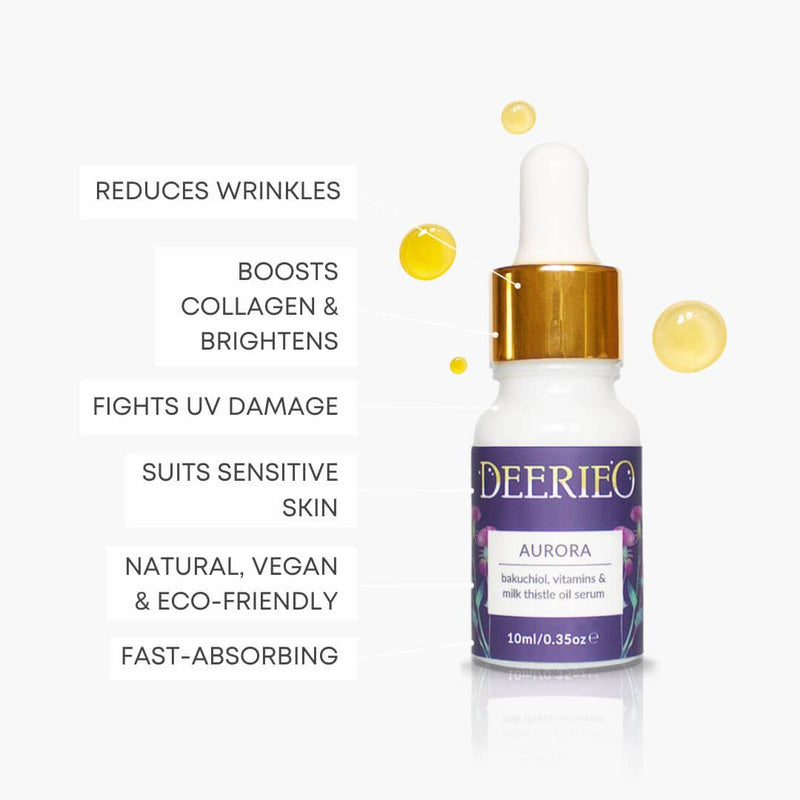 Deerieo Aurora facial oil serum can reduce wrinkles, boost collagen and elastine, reduce dark spots, fight sun damage and suits sensitive skin.