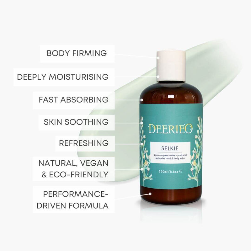 Deerieo Selkie Hand and Body Lotion with advanced Five Algae complex, panthenol and aloe vera is fast absorbing, soothes your skin and has refreshing scent.