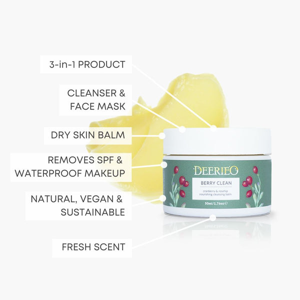 Deerieo Berry Clean cleansing balm is perfect for sensitive skin, removes makeup and can be used as a face mask.