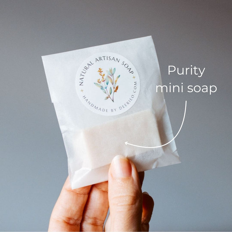 Deerieo Purity Face and Body soap comes in mini version excellent for travel or guests.