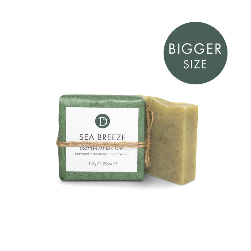 Deerieo Sea Breeze Natural Soap with Scottish kelp and fresh scent is wrapped in eco-friendly paper wrap with jute string.