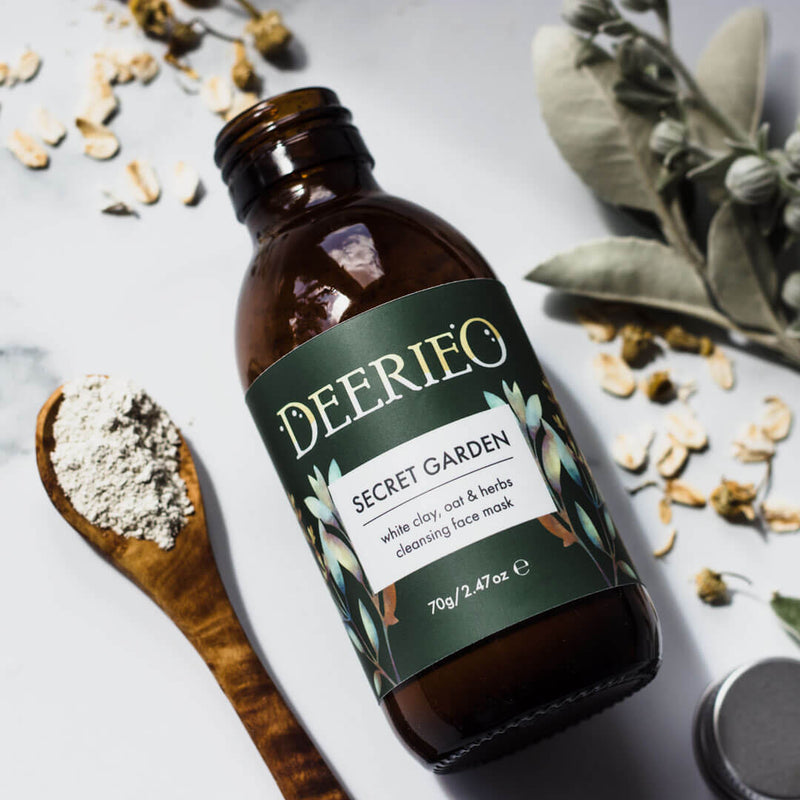 Secret Garden Cleansing Face Mask by Deerieo Natural Skincare Solutions is in a powder form to keep the mask fresh without the need for preservatives.