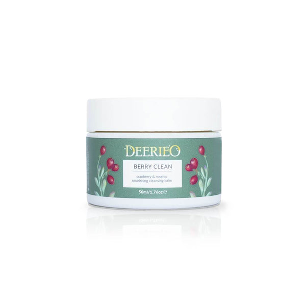 Deerieo Berry Clean Cleansing Balm comes in elegant 50 ml white glass jar also available with compostable mini spoon.