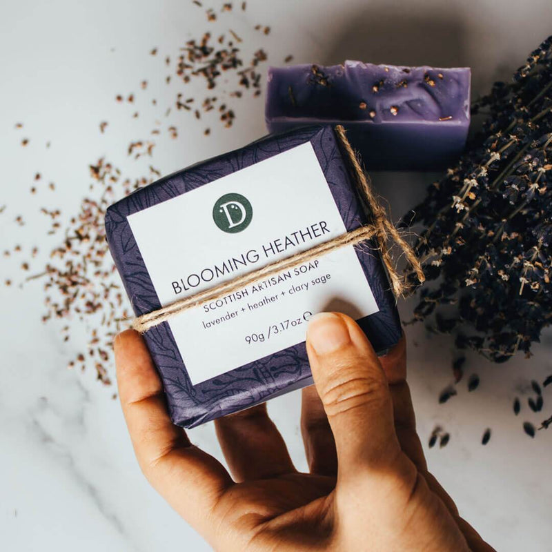 Deerieo Blooming Heather Soap is scented with lavender, clary sage and thyme for a relaxing bath.