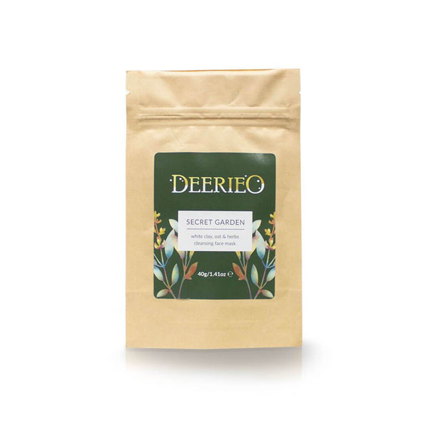 Secret Garden Face Mask Discovery Size by Deerieo Natural Skincare Solutions is packaged in a biodegradable kraft pouch to eliminate packaging waste.